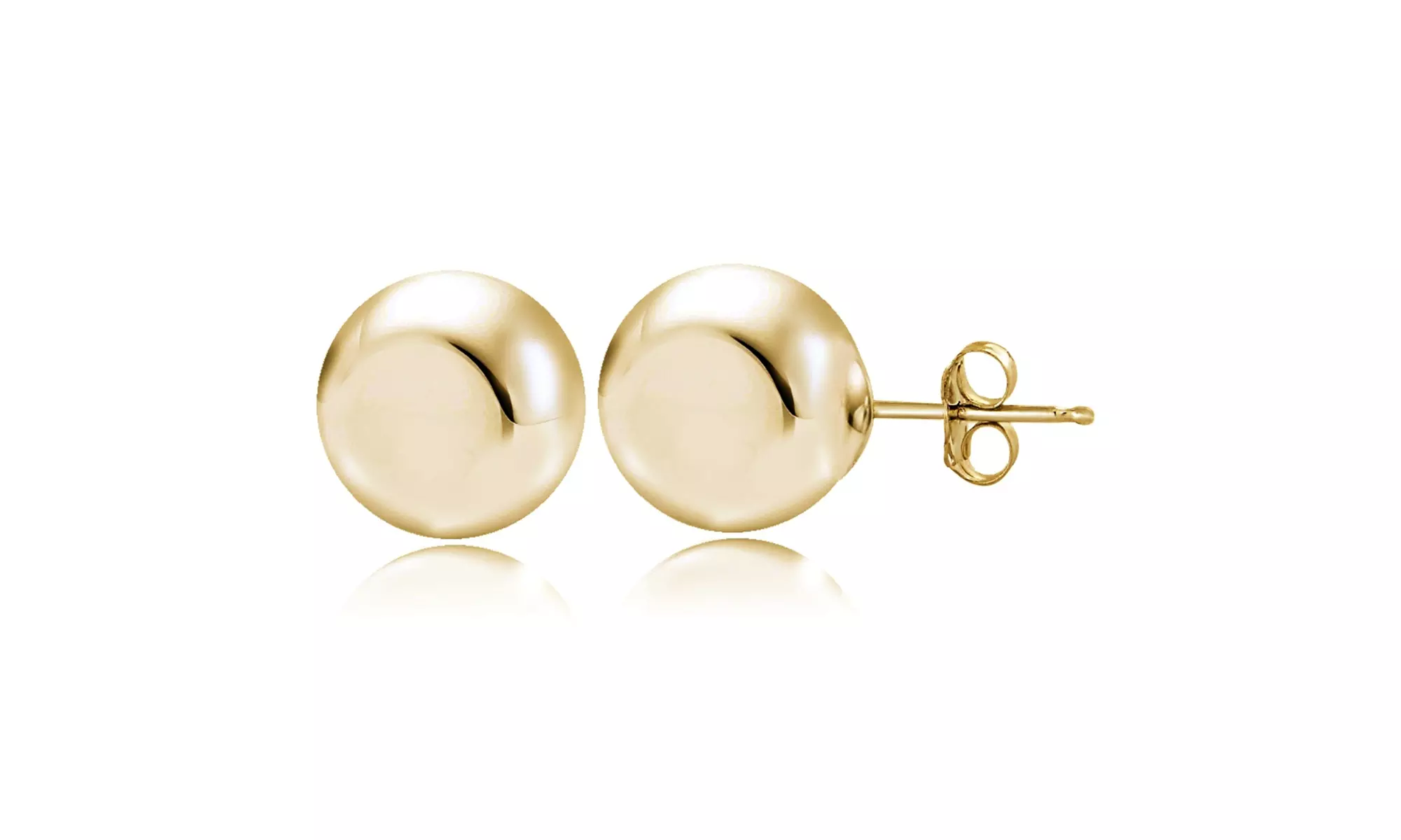 Yellow Gold Plated Round 9 MM Ball Bead Stud Earrings.