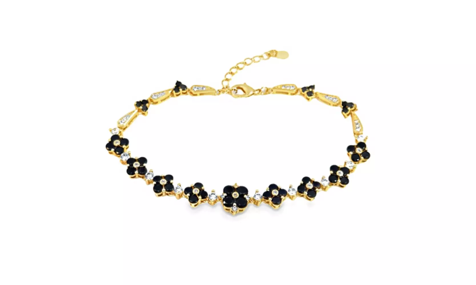Black Enamel Flower Bracelet: Gold-Plated Statement Piece