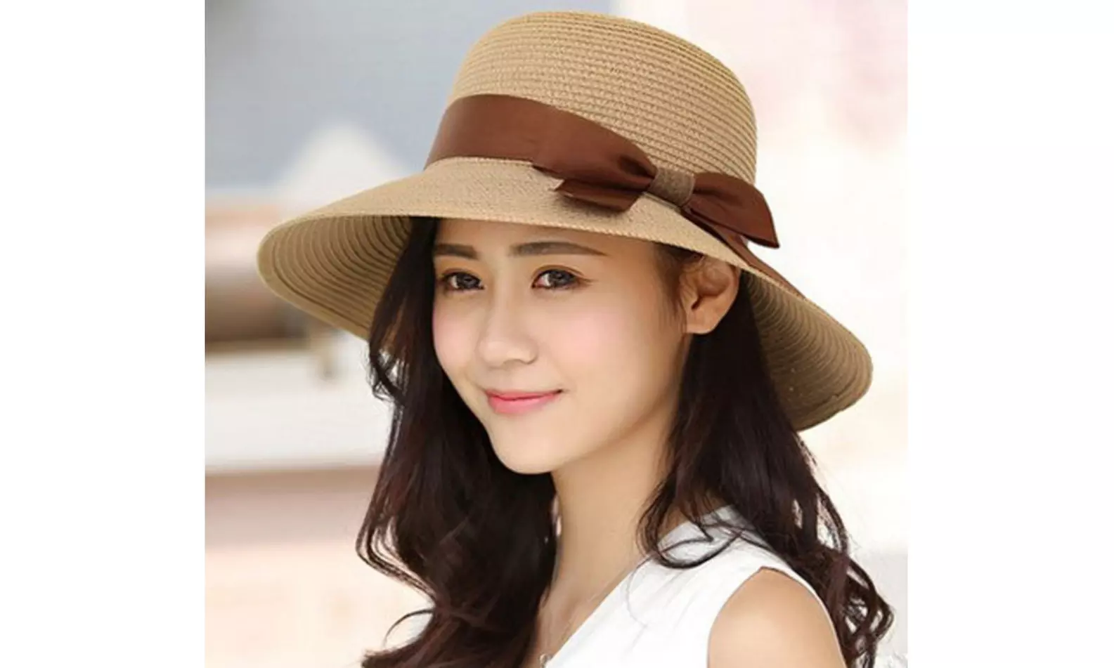 Womens UPF50 Foldable Summer Straw Hat Wide Brim Fedora Sun Beach Hat