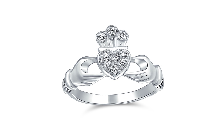 BFF Irish Friendship CZ Heart Claddagh Ring 925 Sterling Silver