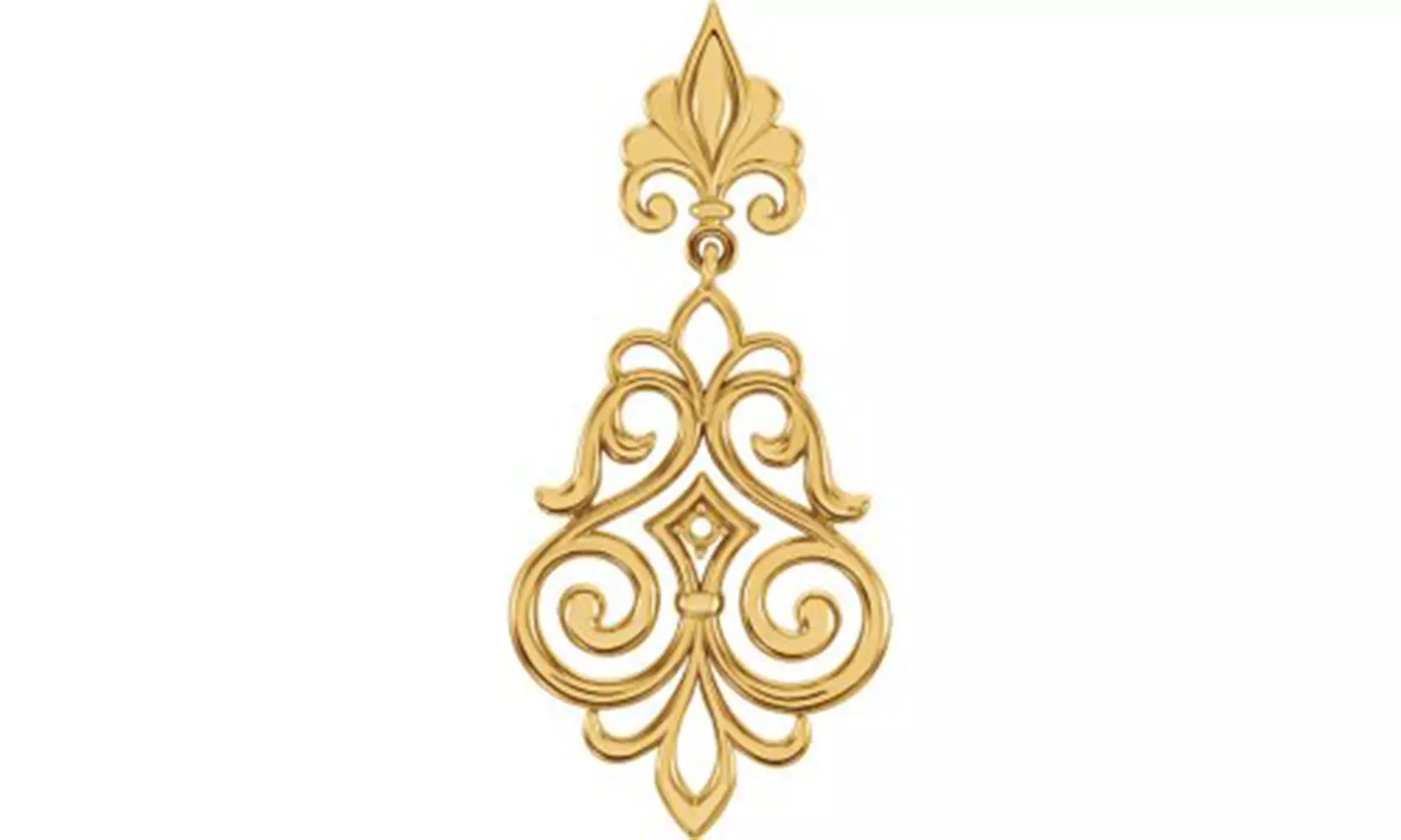 14K Yellow 43.8 x 19.8mm Scroll Dangle Pendant Mounting - Primary Image