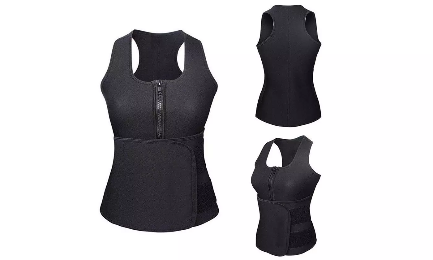 Women Neoprene Sweat Sauna Suit Tank Top Vest with Shaper Waist Trainer Belt