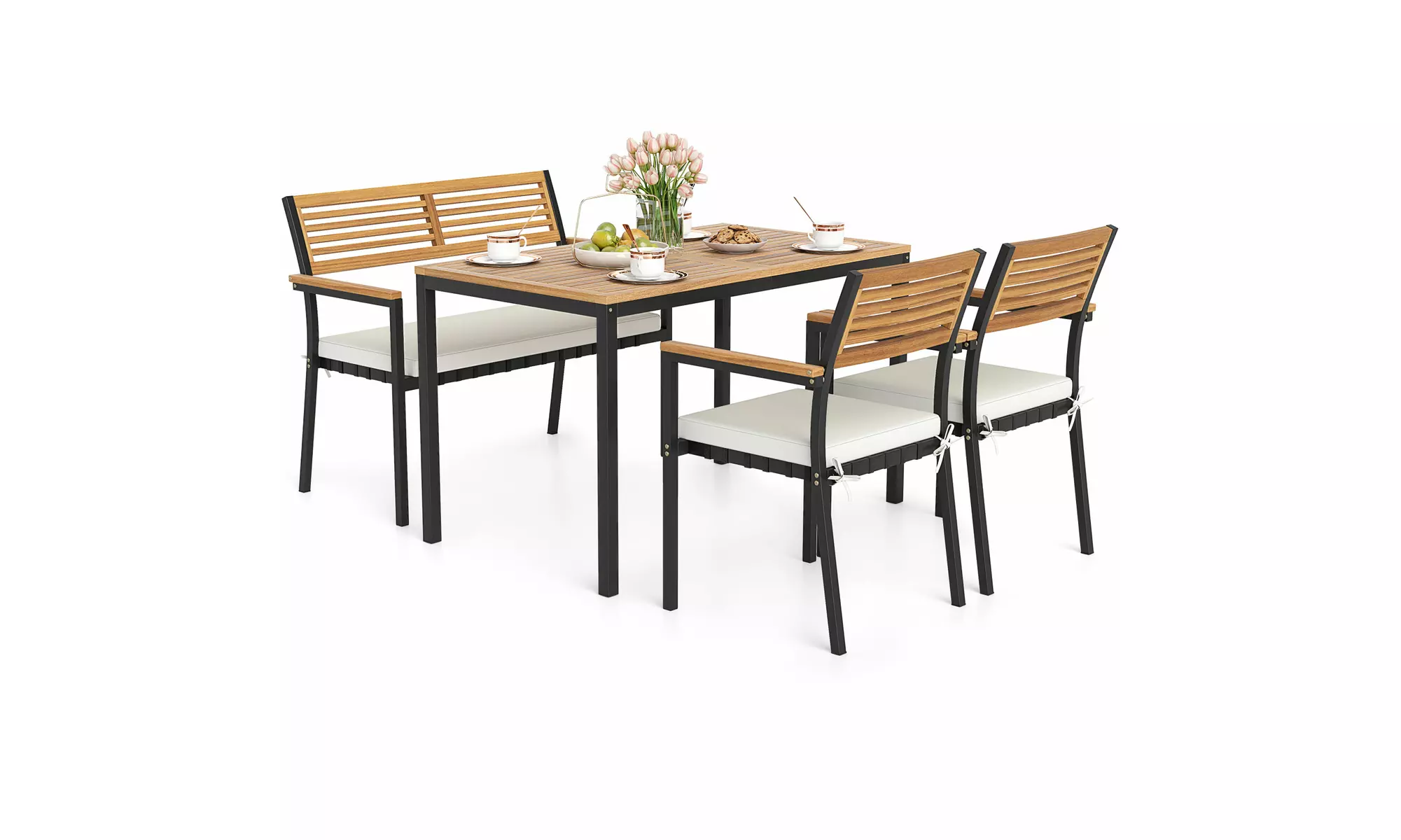 Costway Four-Piece Patio Furniture Set with Acacia Wood & Metal Frame