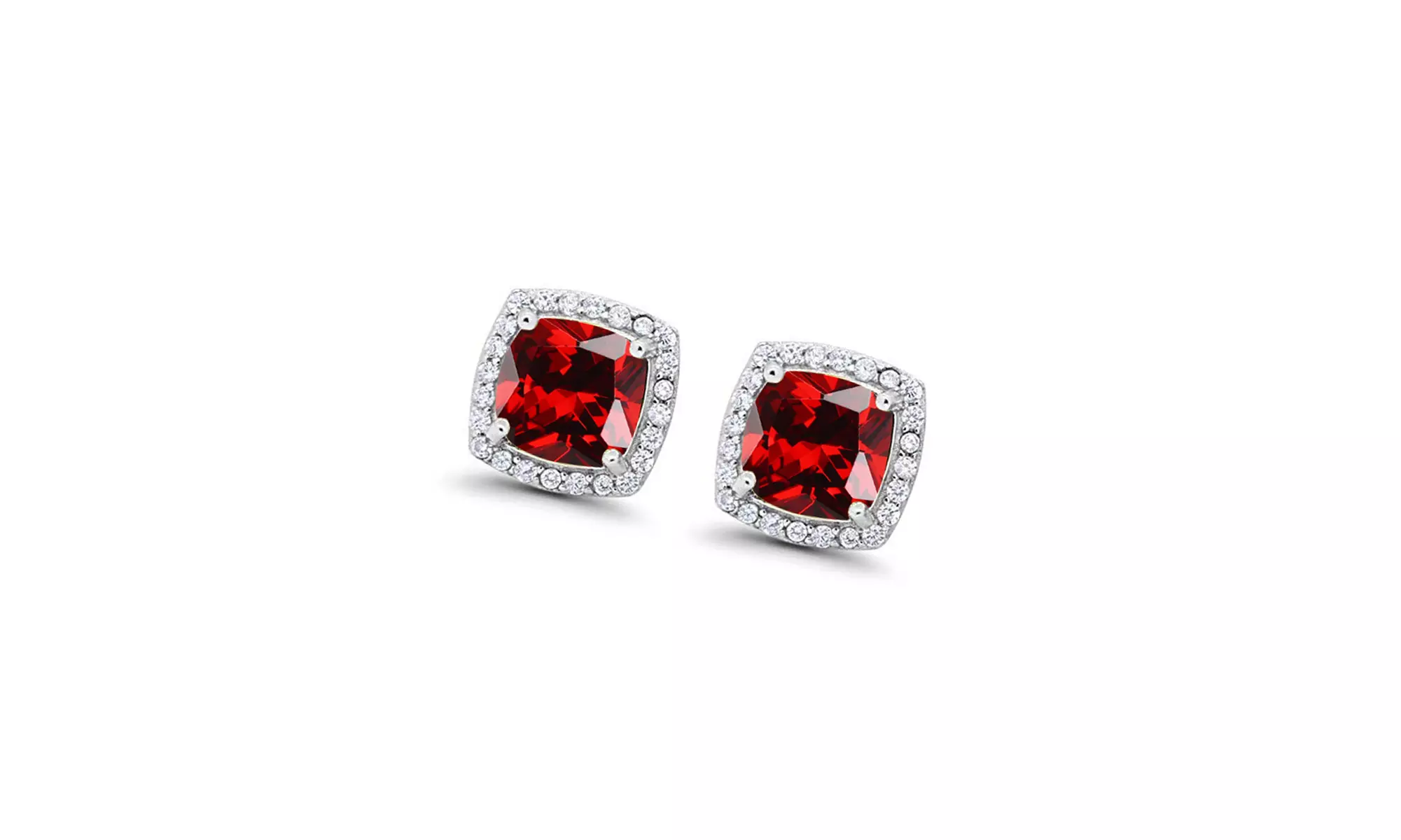 Paris Jewelry 14k White Gold Created Halo Princess Garnet Stud Earrings Plated