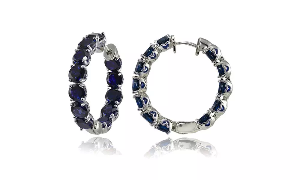 Sterling Silver Created Sapphire 5mm Hoop Earrings