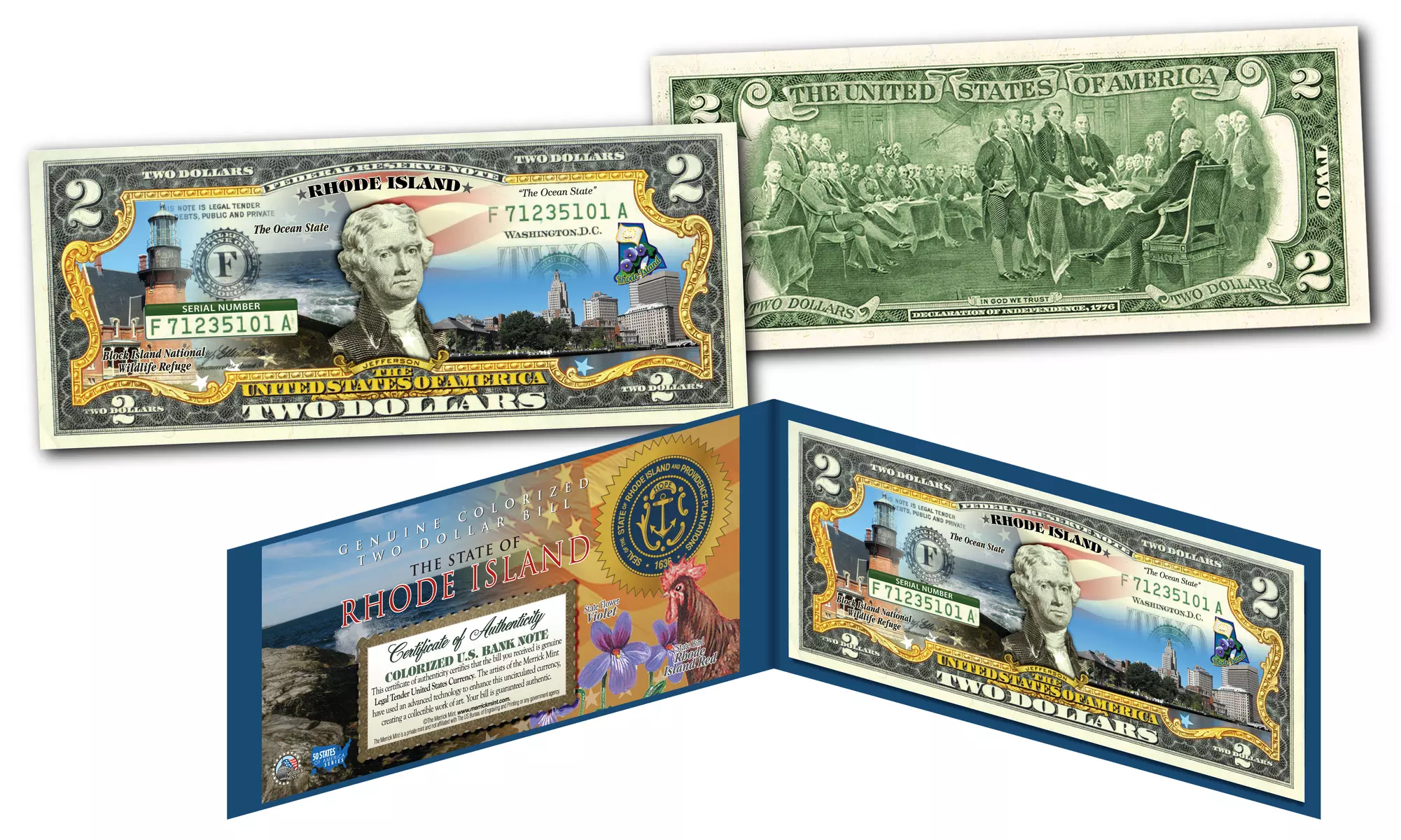 Official Genuine Legal Tender U.S. 2 Dollar Bills Honoring America's 50 States 