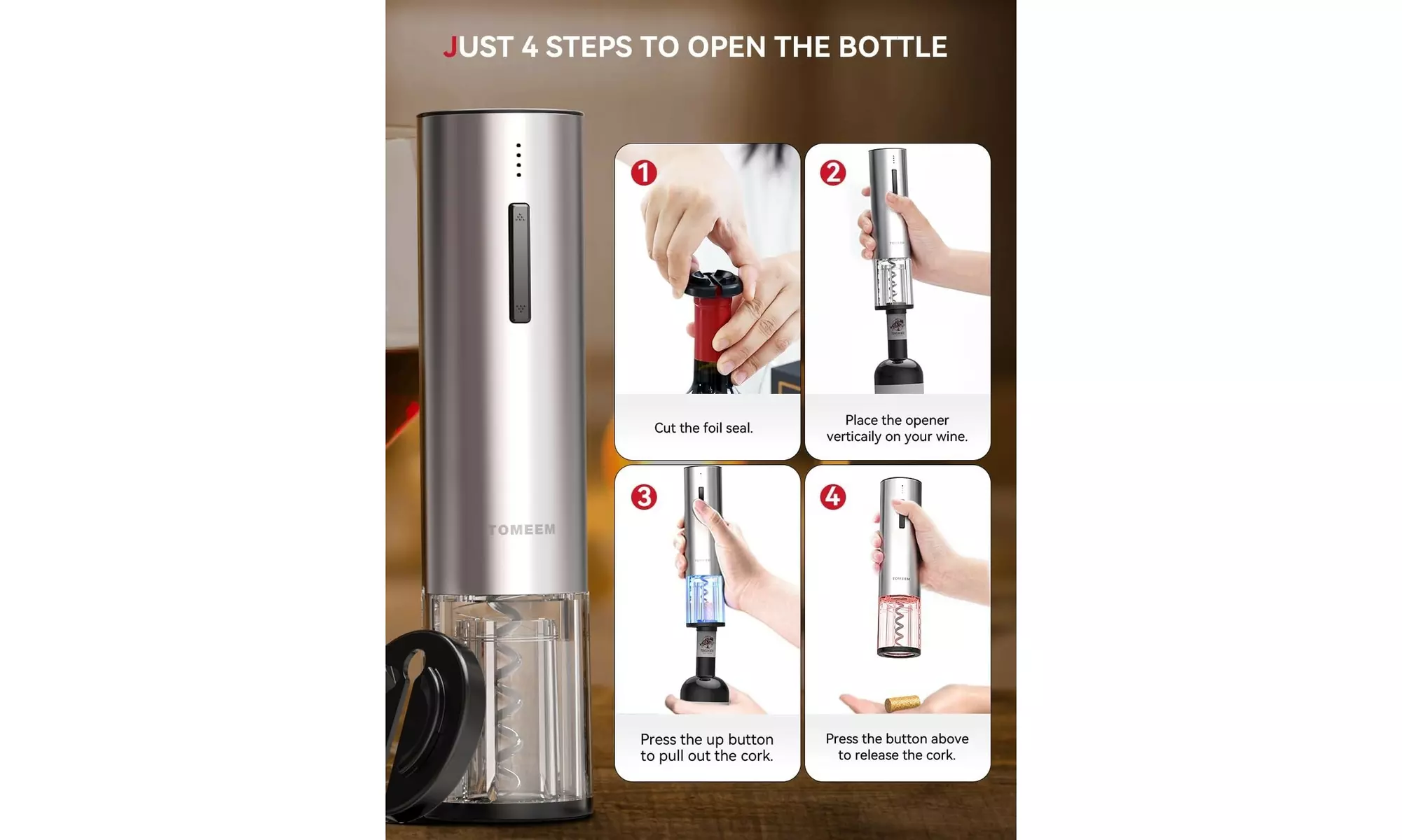 Tomeem Electric Wine Opener Gift Set with Aerator, Stoppers & Foil Cutter