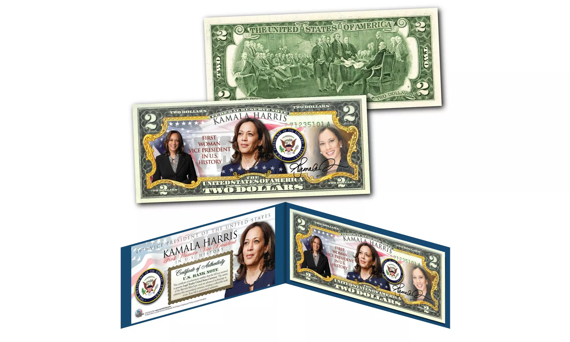 Kamala Harris "First Woman Vice President" Genuine U.S. 2 Dollar Bill