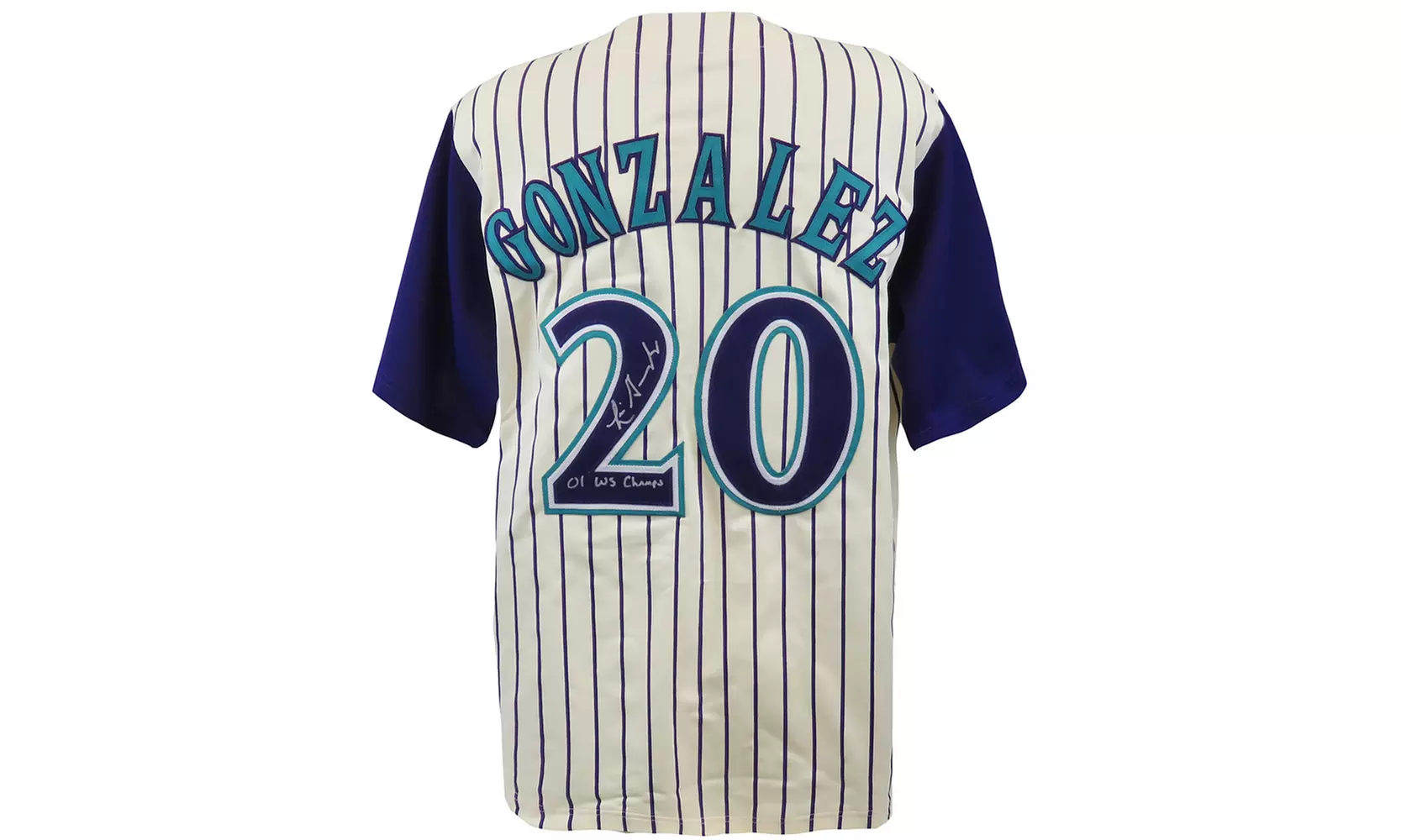 Luis Gonzalez Signed Tan Custom Baseball Jersey w/01 WS Champs - Primary Image