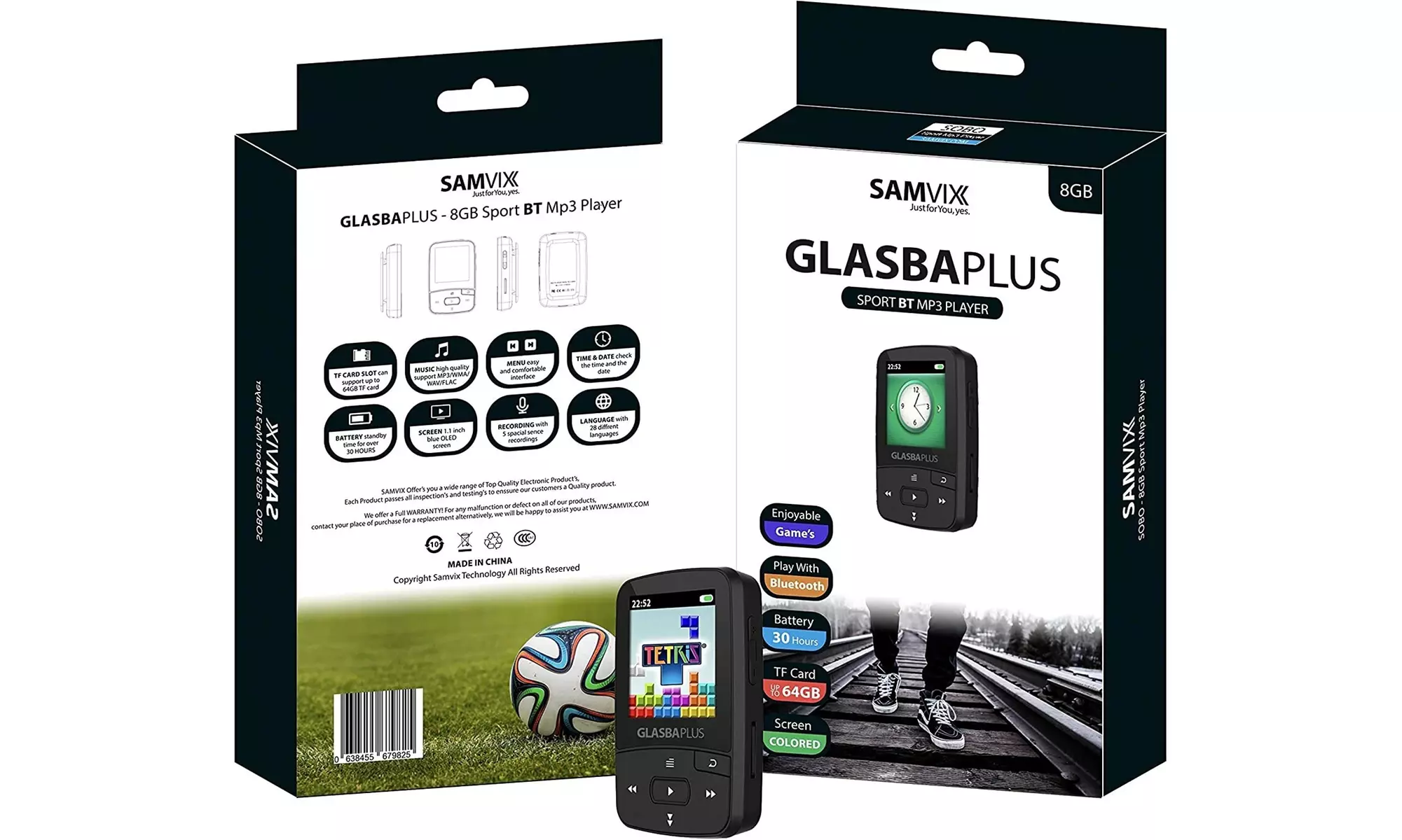 Samvix Glasba Plus 8GB Bluetooth MP3 Player with Internal Games (Gray) - Second Medium