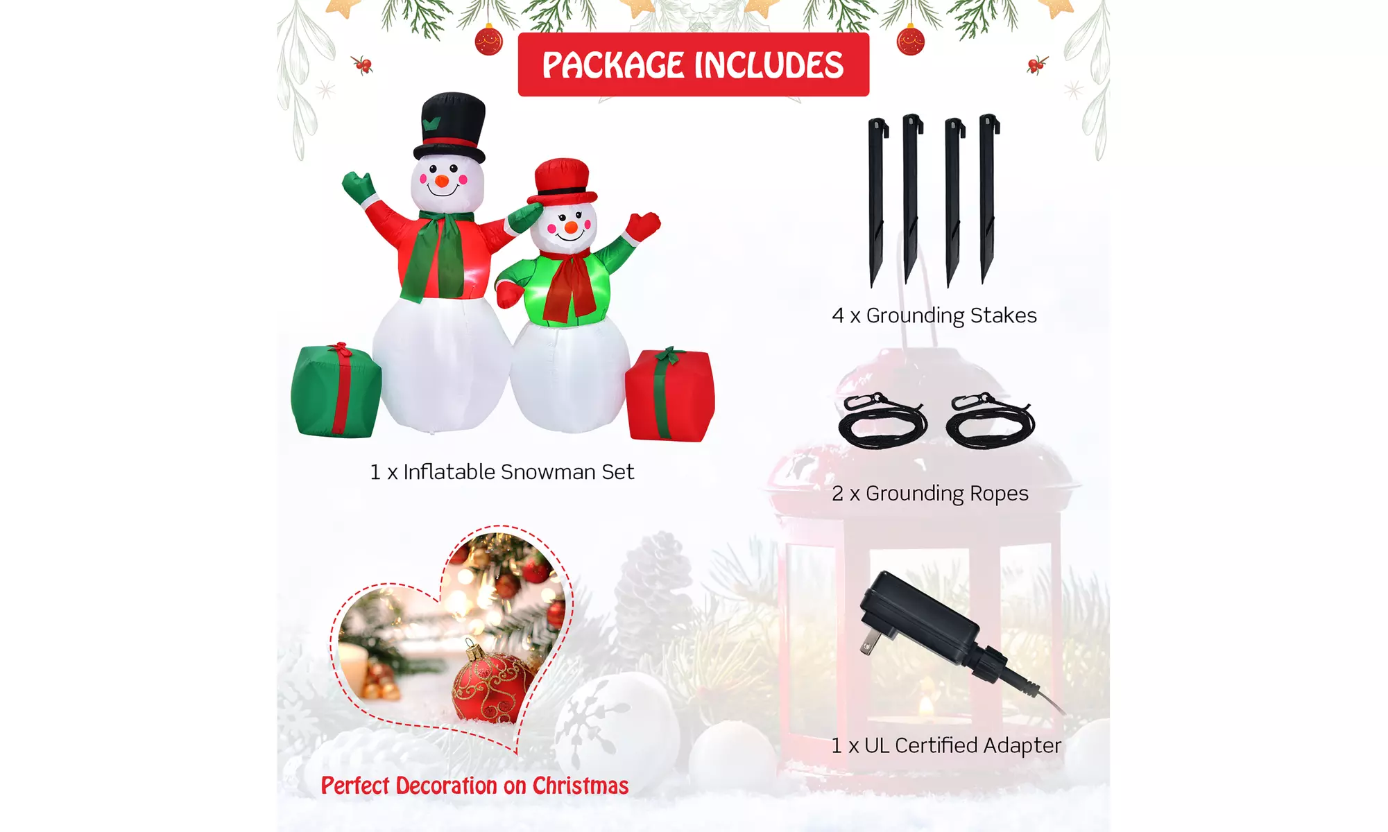 Costway 6Ft & 5Ft Christmas Inflatable Snowmen Blow Up Christmas Decoration