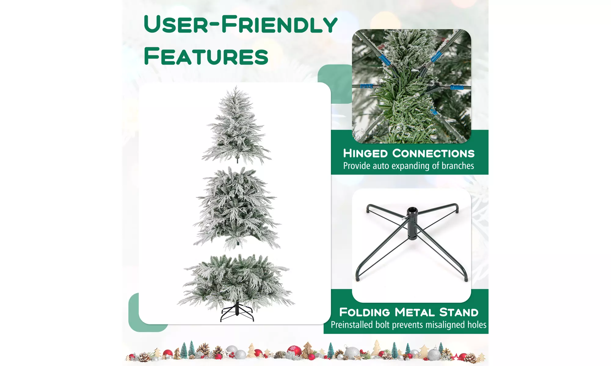 Costway Pre-Lit Artificial Christmas Tree with Branch Tips | Warm White LED Lights | Easy Setup & Home Decor