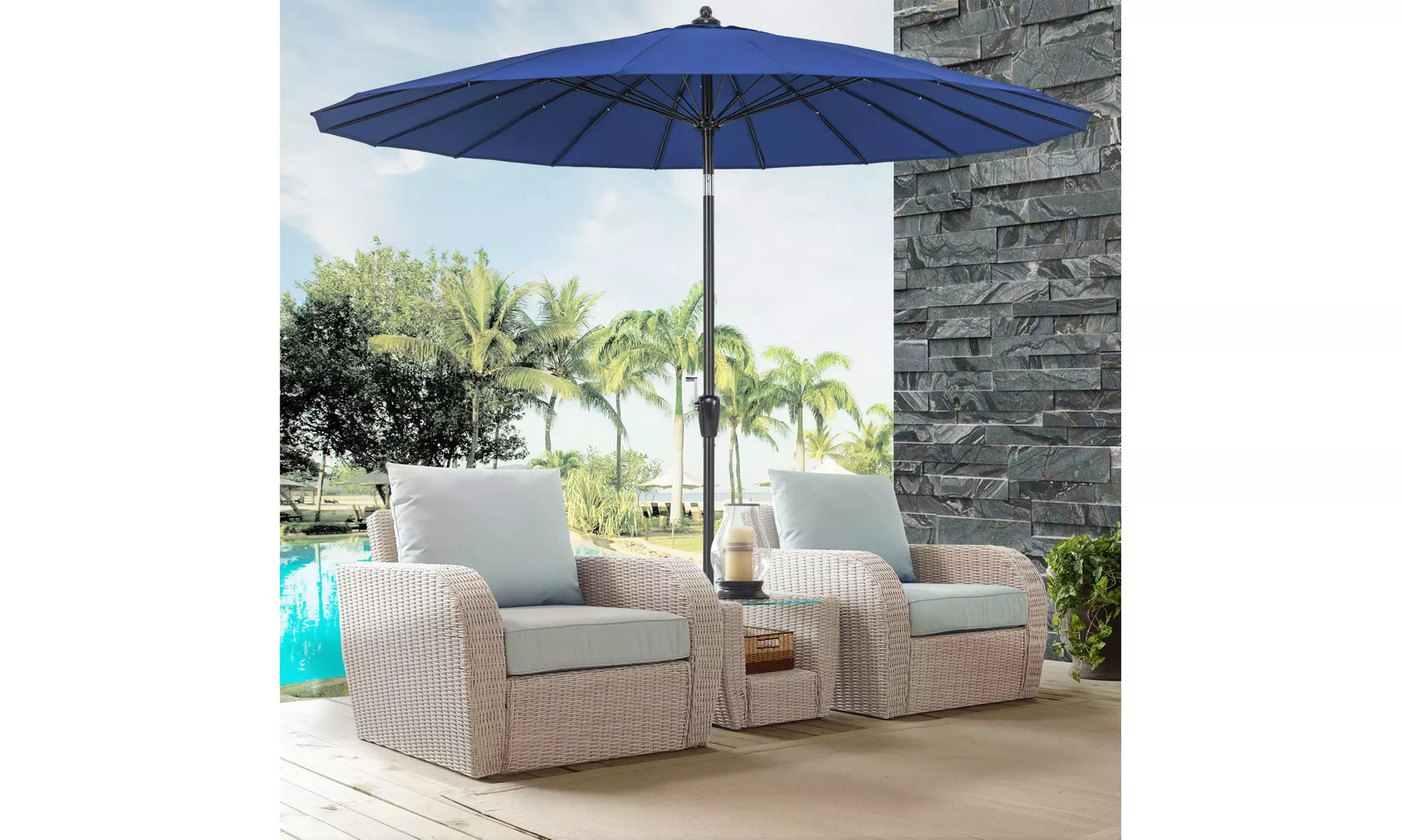 Costway 9 FT Round Patio Umbrella with Push Button Tilt & Crank Handle