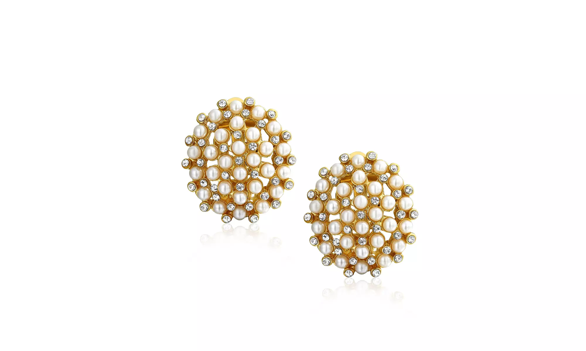 Crystal Round Dome White Caviar Clip On Earrings Silver Plated - Primary Image