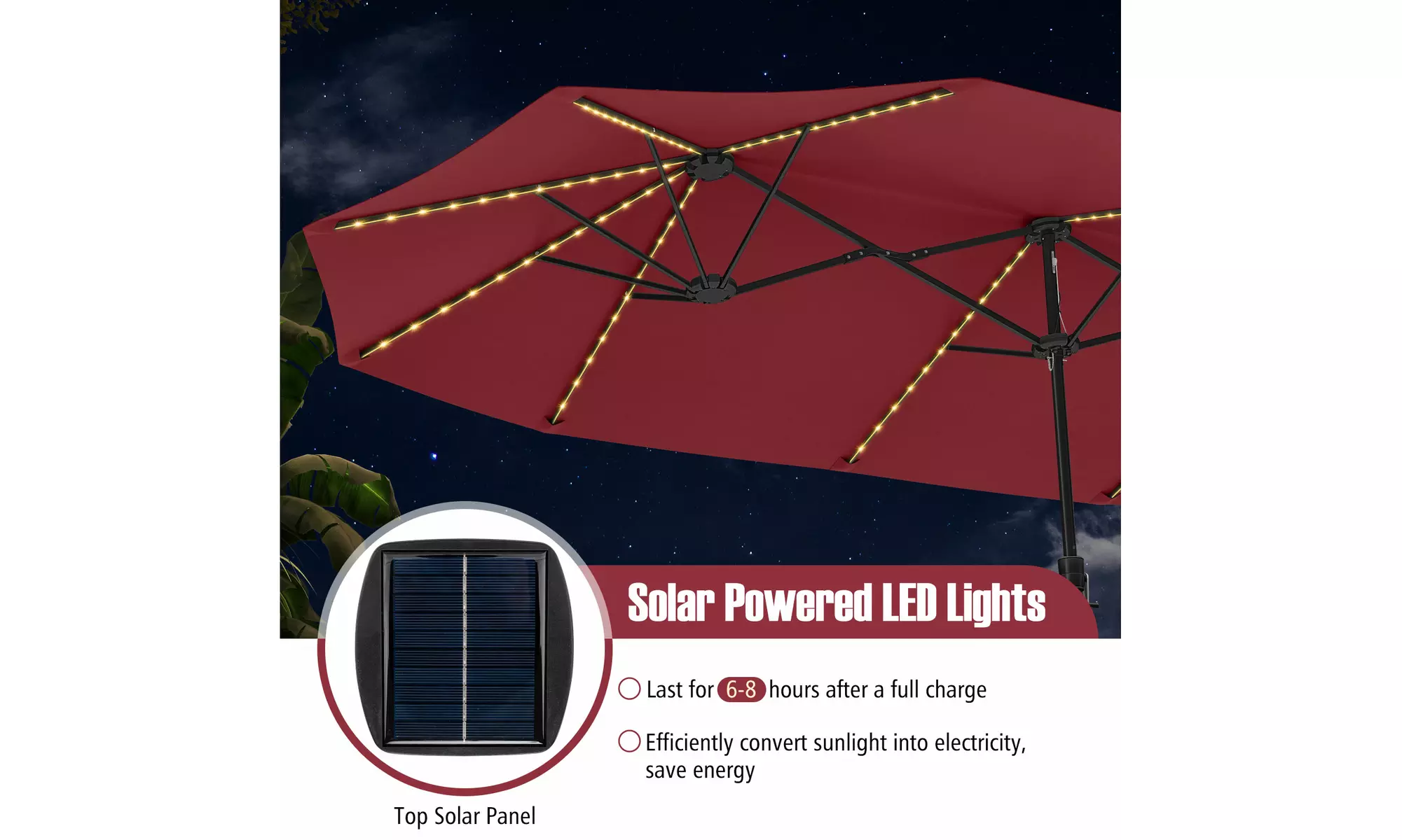 Costway 15.5 FT Extra-Large Patio Umbrella with LED Solar Lights