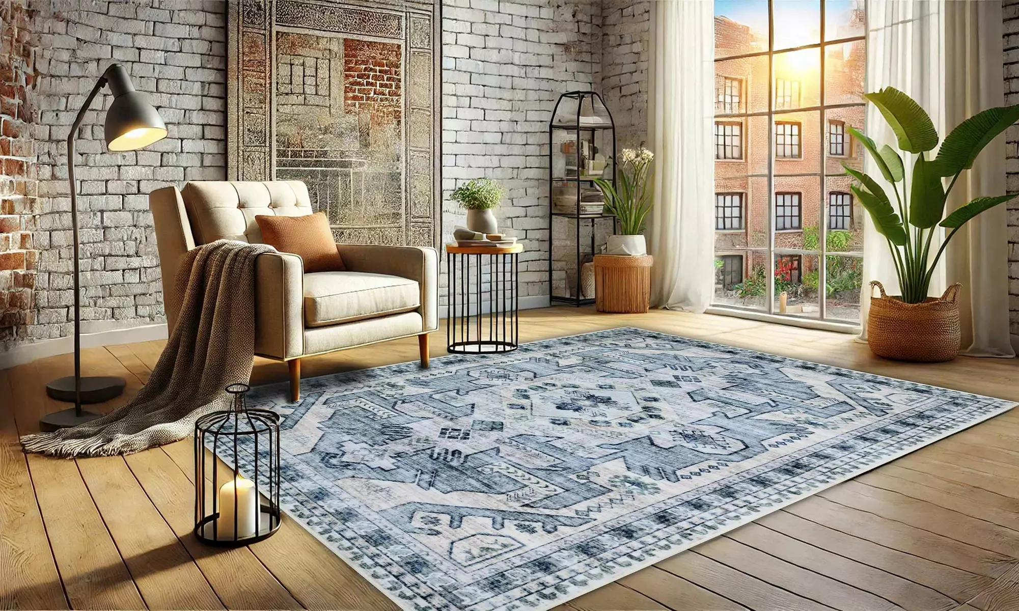 Bibb Home Washable Flannel Printed Area Rug with Latex Back