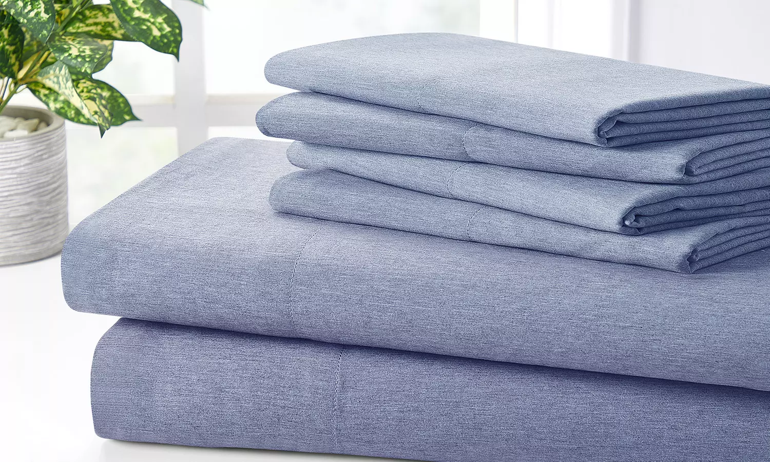 Bibb Home Bamboo 2000 Thread Count 6-Piece Chambray Heathered Sheet Set