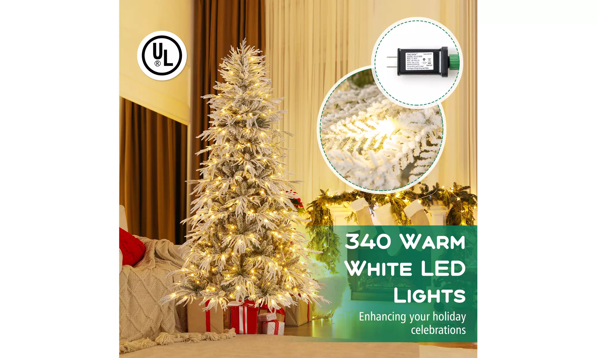 Costway Pre-Lit Artificial Christmas Tree with Branch Tips | Warm White LED Lights | Easy Setup & Home Decor
