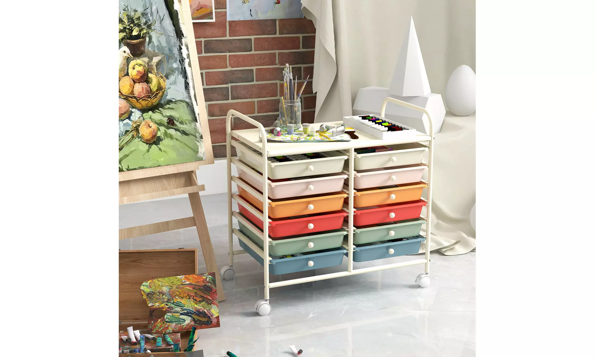 Costway 12 Drawers Rolling Cart Storage Scrapbook Paper Studio Organizer Bins