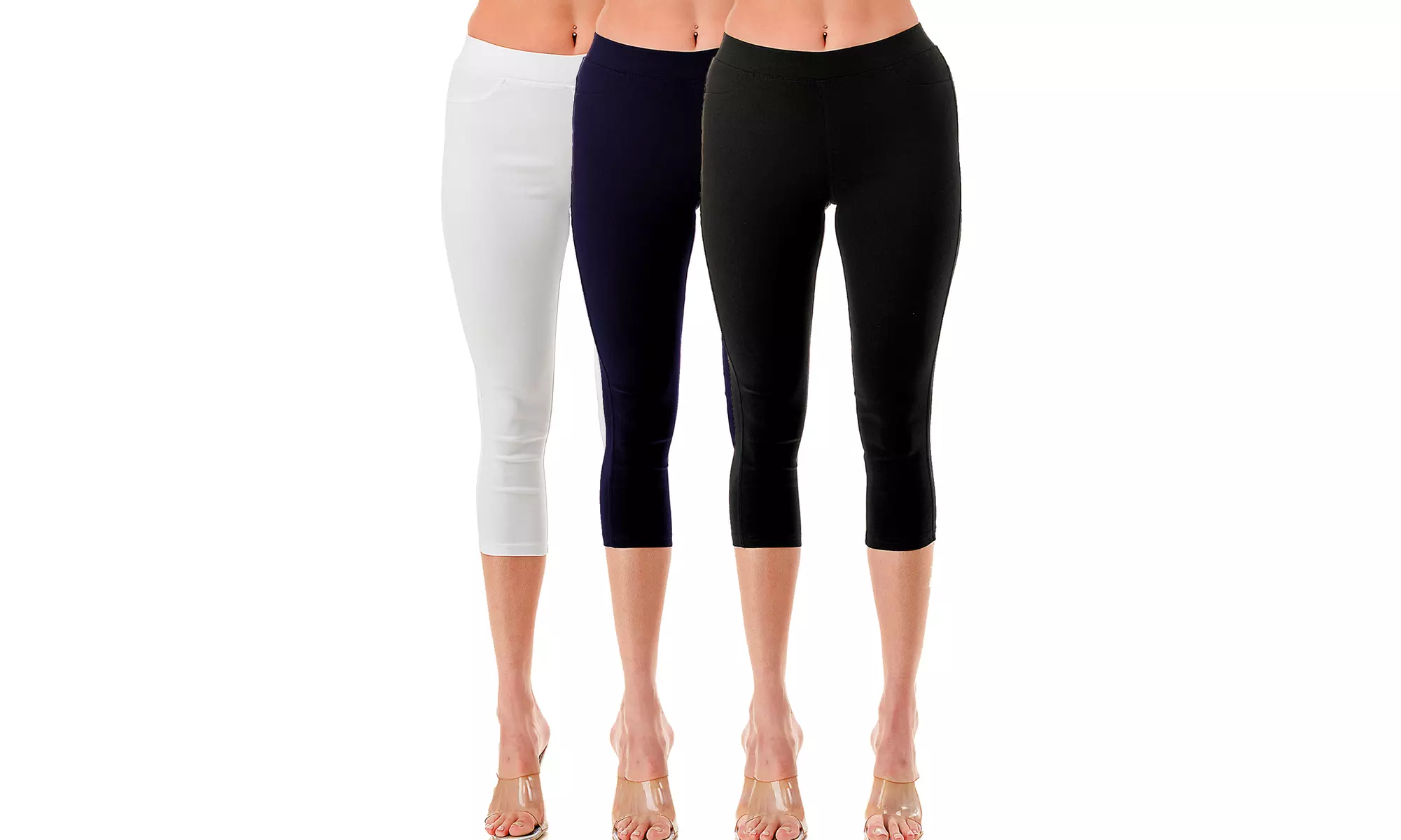 Three-Pack JVINI Women's High Waist Capris Pull-On Skinny Capri Jeggings