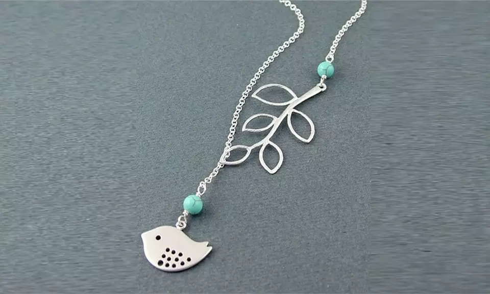 Turquoise Spring Beautiful Bird Lariat Necklace - Second Medium