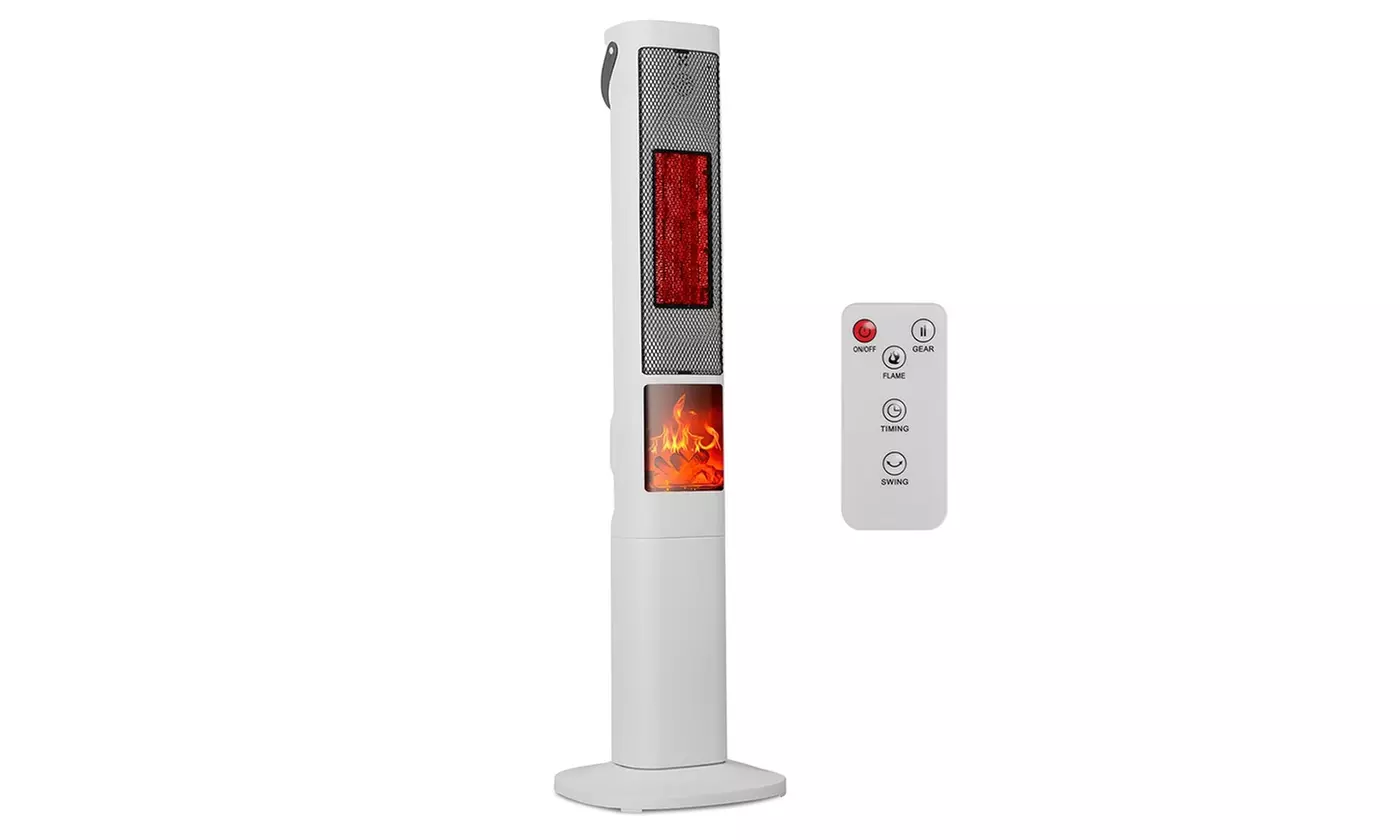 iMounTEK 1500W Oscillating Ceramic Tower Space Heater with 3D Flame & 3 Modes