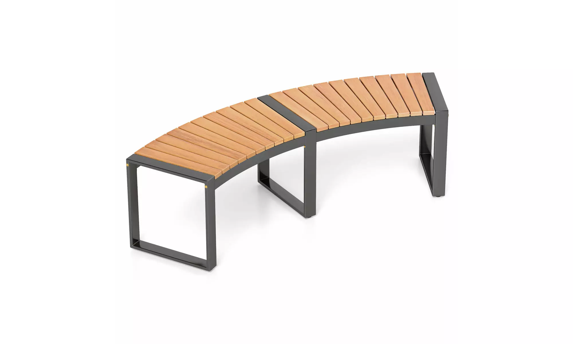Costway Backless 2-Person Patio Curved Bench with Slatted Seat and Metal Legs