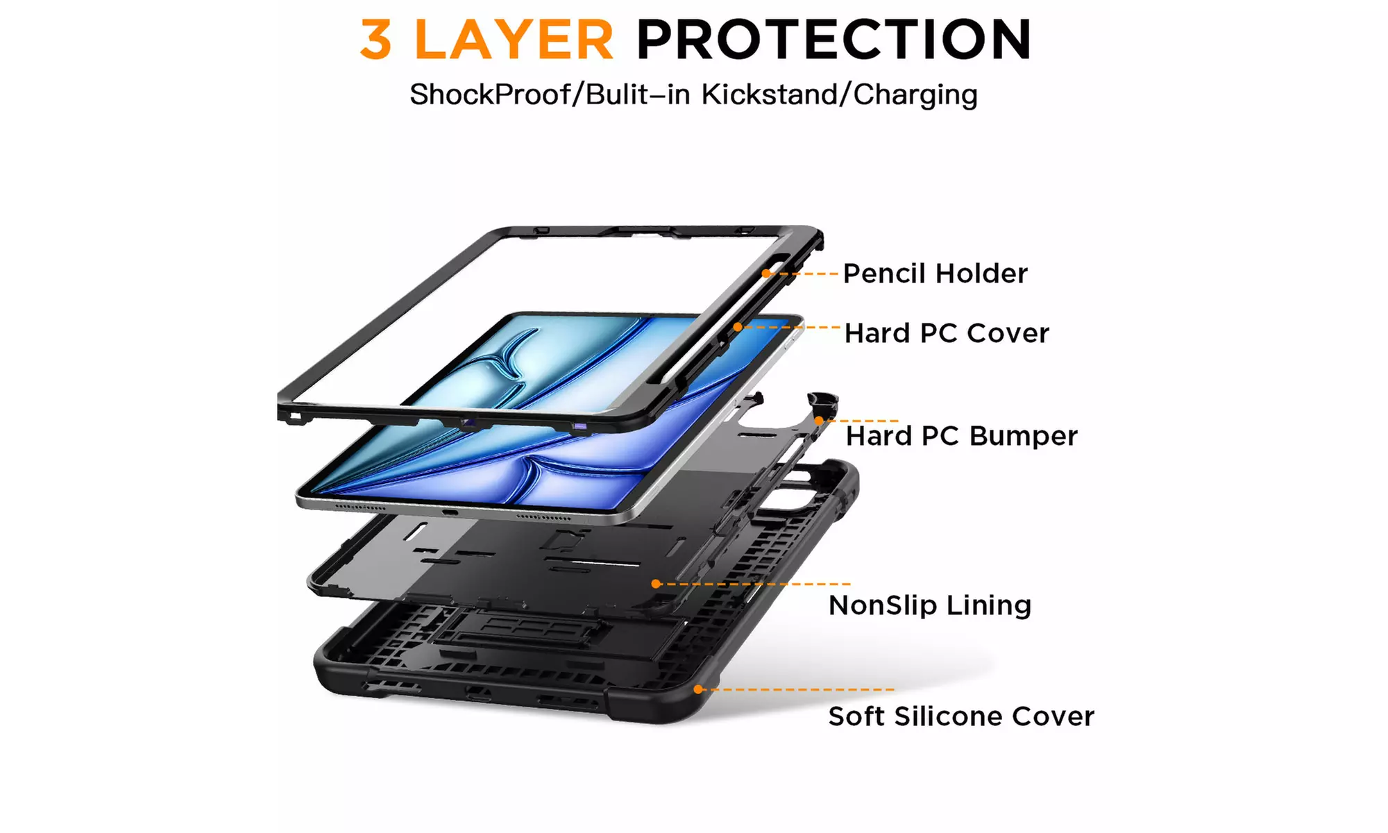 For Apple iPad Air 11-inch 2024 Case Rugged Heavy Duty Shockproof 3-in-1 Cover