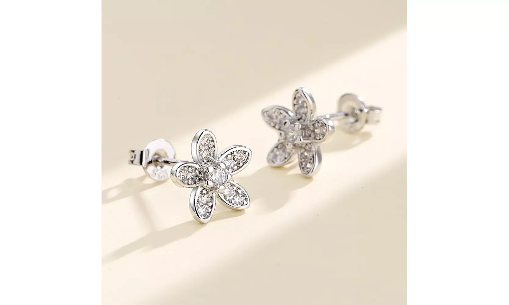 Sterling Silver Flower Stud Earrings with crystals from Swarovski - Second Medium