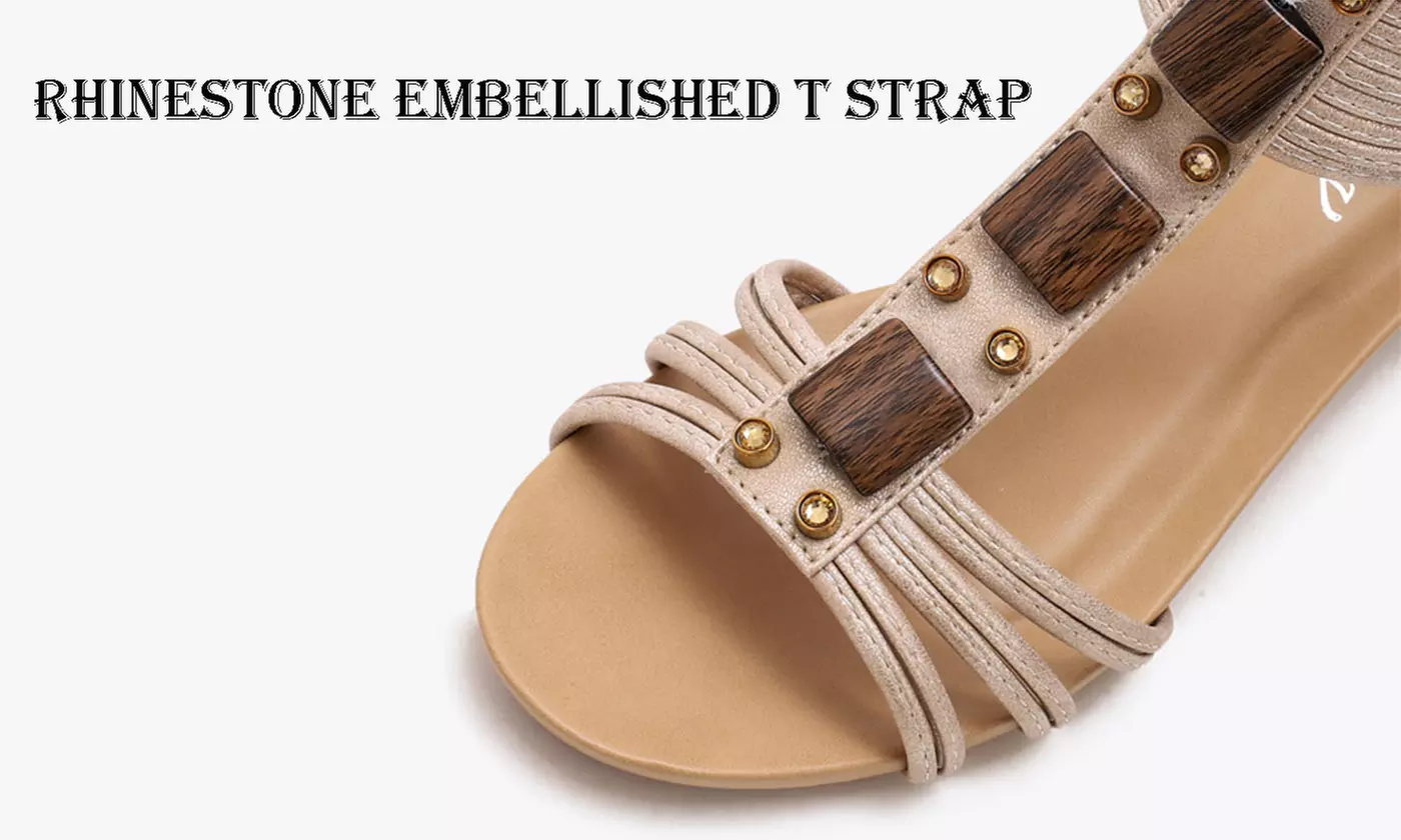 Women's Open Toe T-strap Low Wedge Sandals