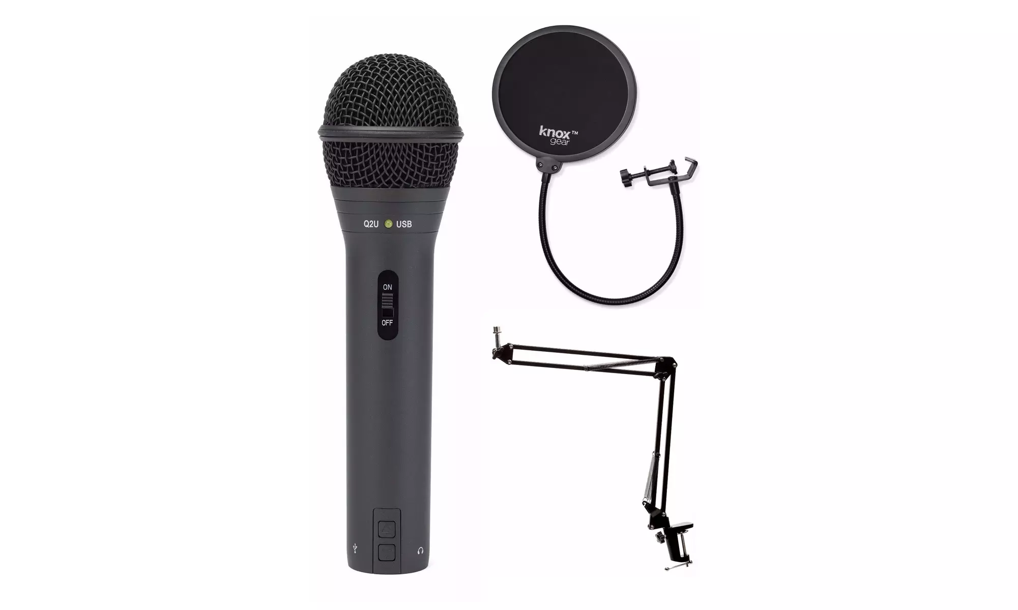Samson Q2U Black Handheld Dynamic USB Microphone with Boom Arm and Pop Filter - Primary Image