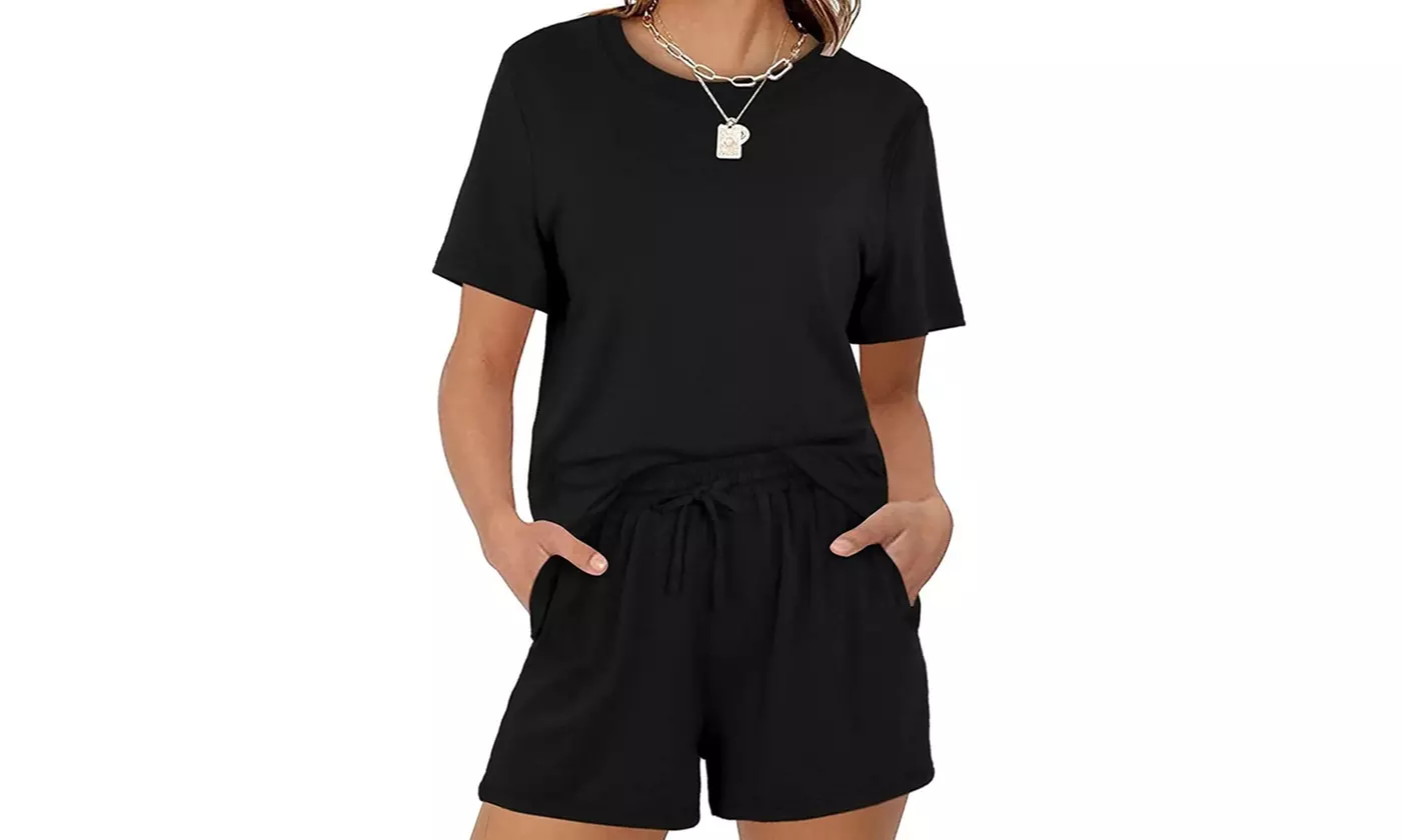 Women's 2 Piece Outfits Summer Shorts and Short Sleeve Lounge Set