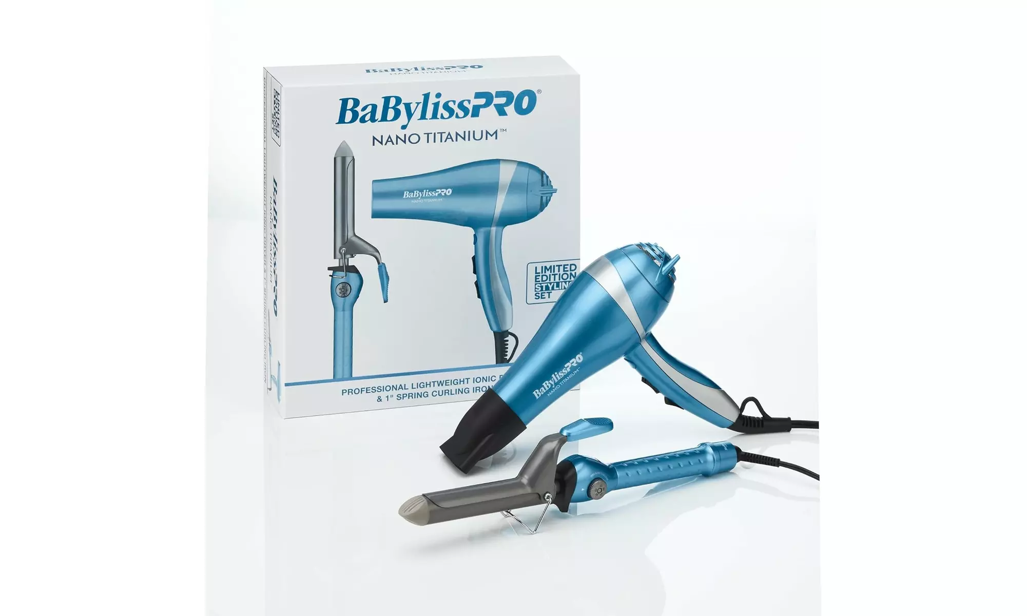 BaBylissPRO Nano Titanium Ionic Hair Dryer & 1" Spring Curling Iron Value Pack