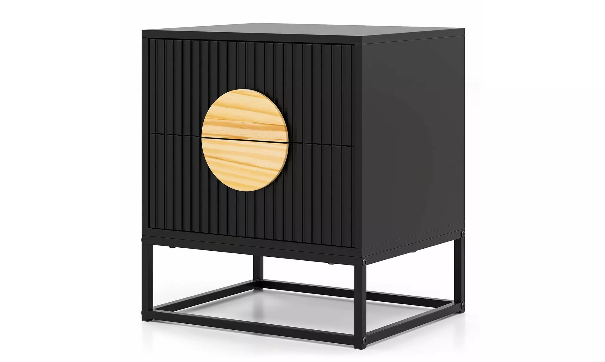 Costway Fluted Nightstand with 2 Drawers with Pine Wood Handles & Metal Frame