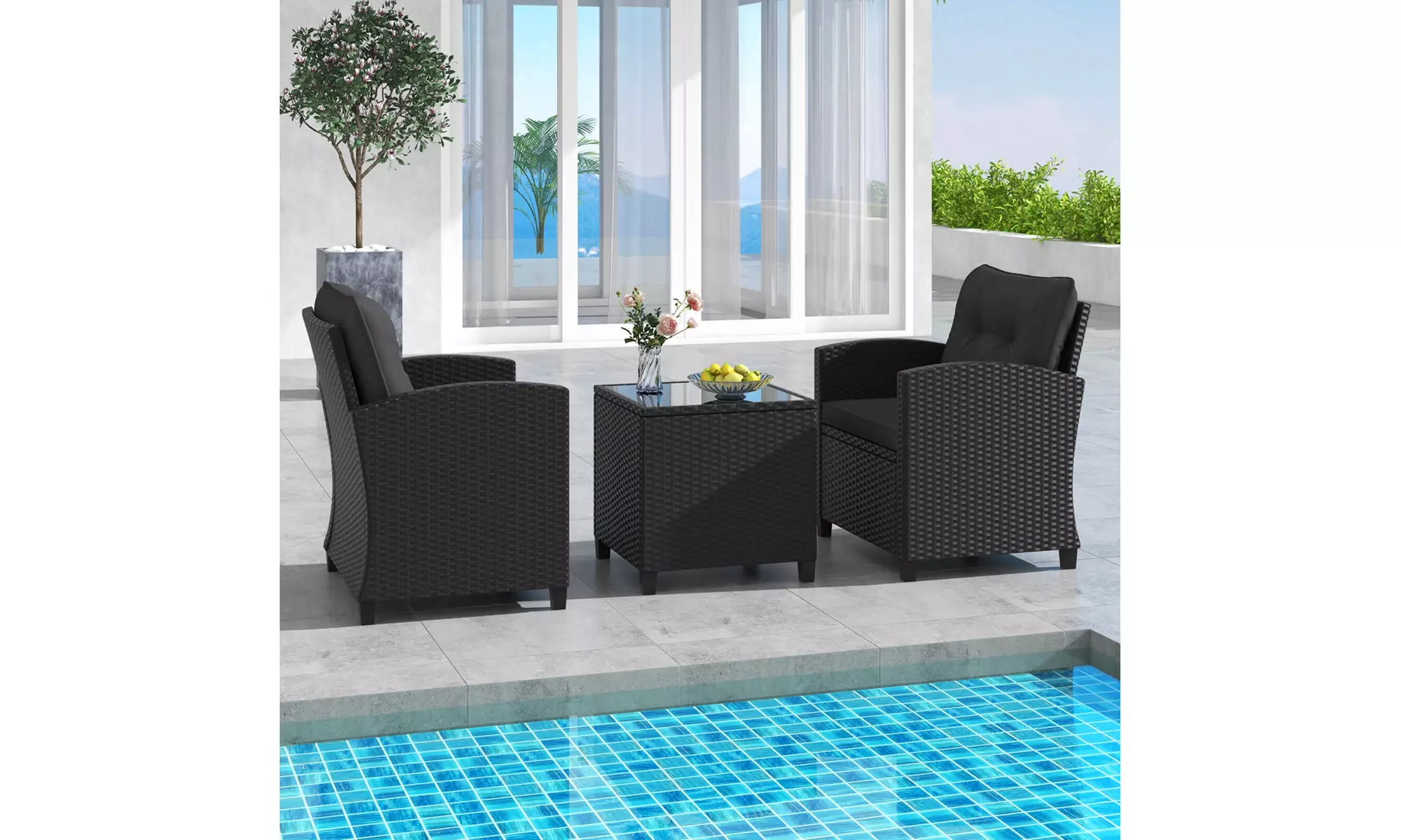  Three-Piece Costway Patio Furniture Set with Tempered Glass Coffee Table