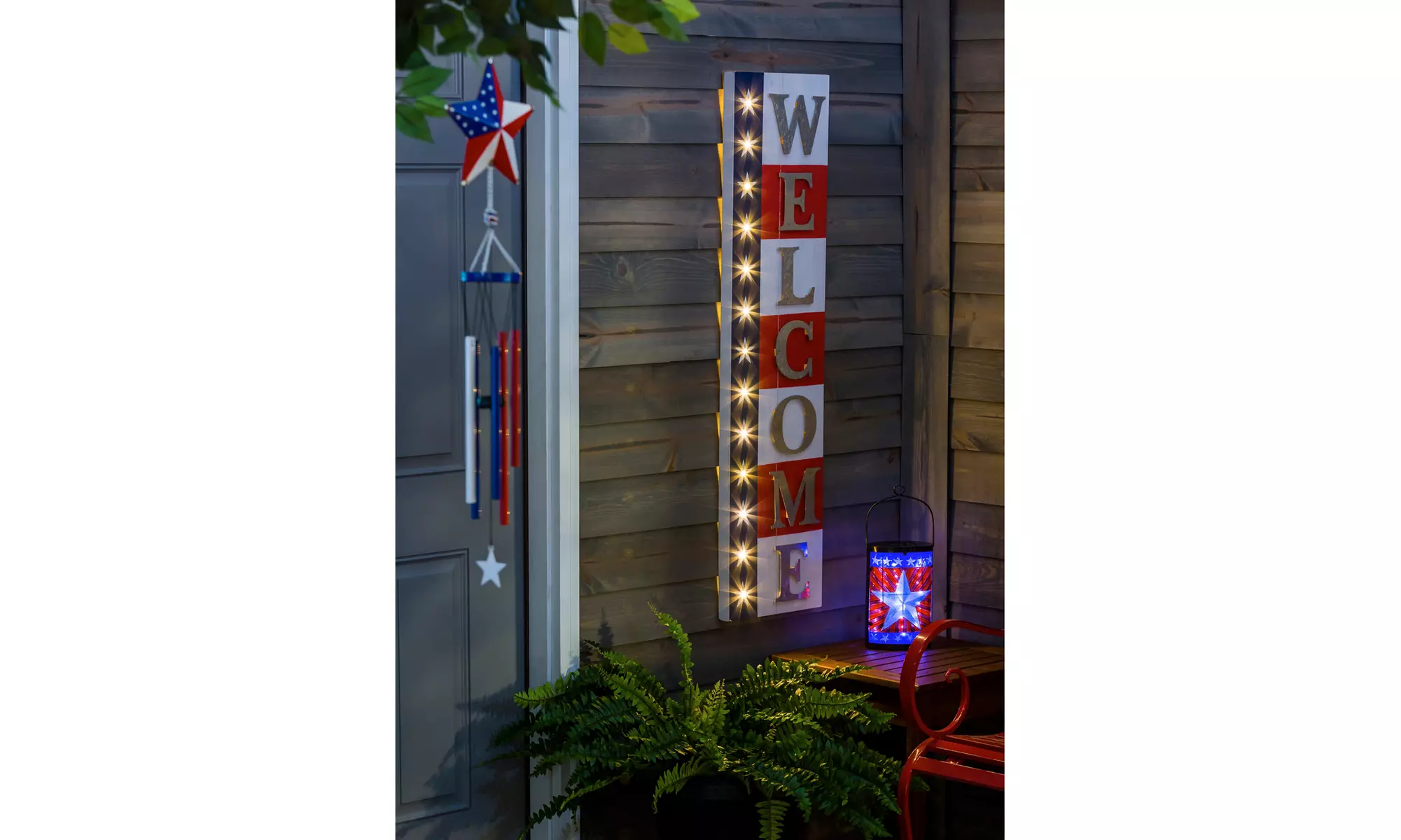 Welcome Americana Lit Wood and Metal Outdoor Sign - Primary Image