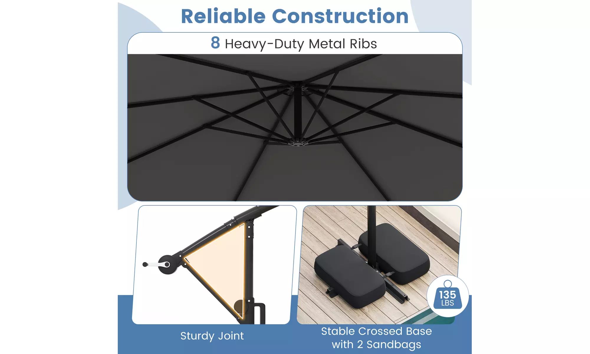 Costway 10 FT Solar Offset Hanging Umbrella with Base