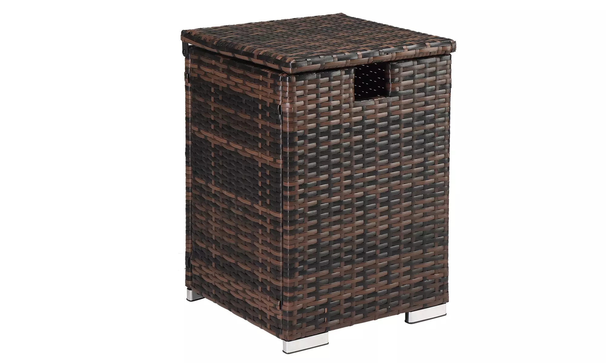 16 Gal Wicker Container, Outdoor Rattan Storage Box with Lid, Brown Gradient - Primary Image