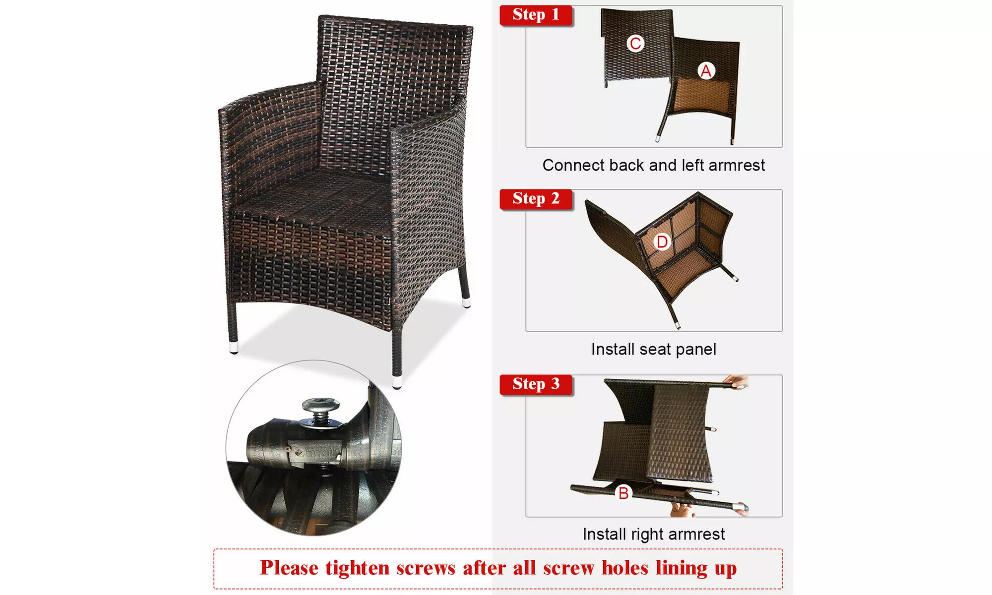 Costway Outdoor 3 PCS PE Rattan Wicker Furniture Sets Chairs Coffee Table Garden