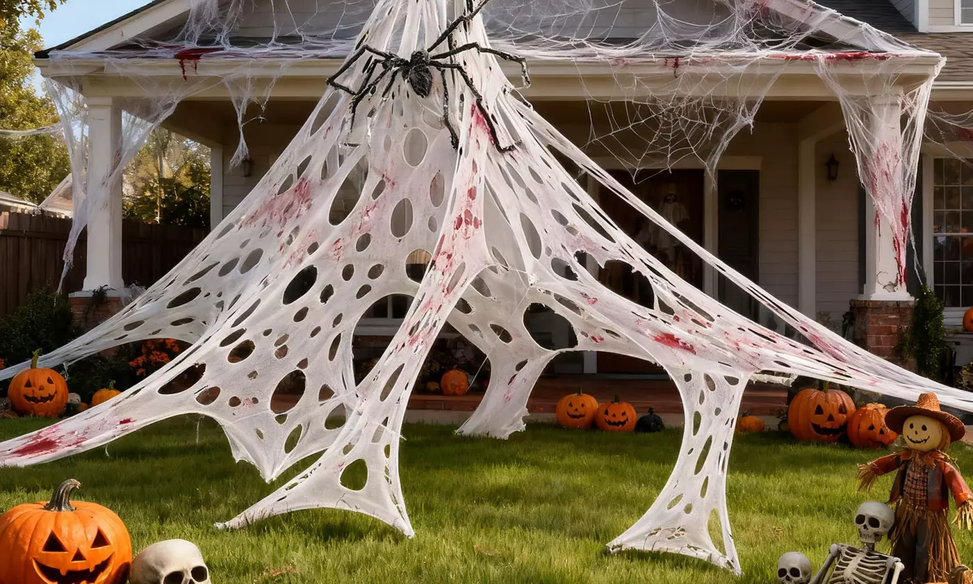 ItBelongs2U White Halloween Spiderwebs Decor with Optional Spider