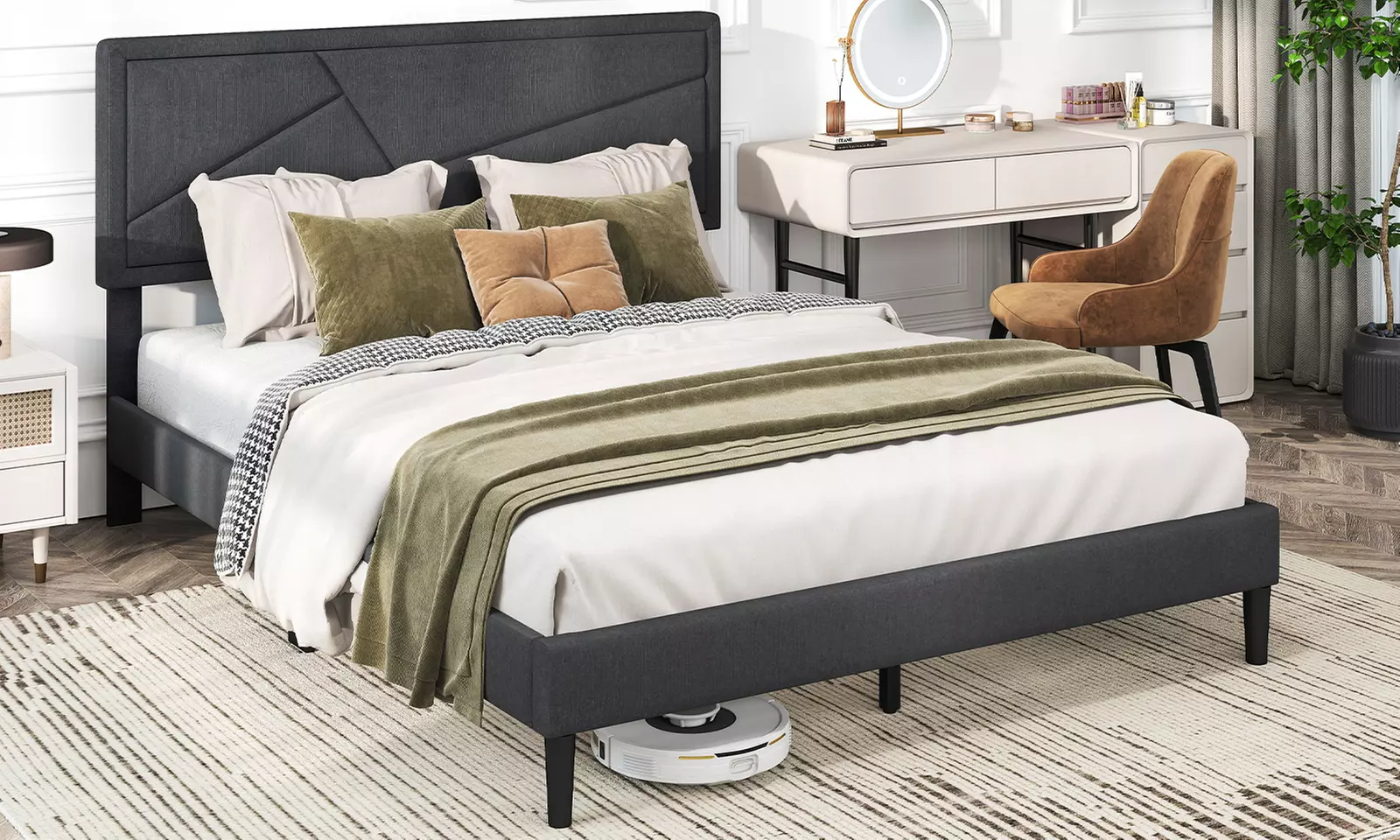 Costway Bed Frame with High Headboard and Wooden Slats