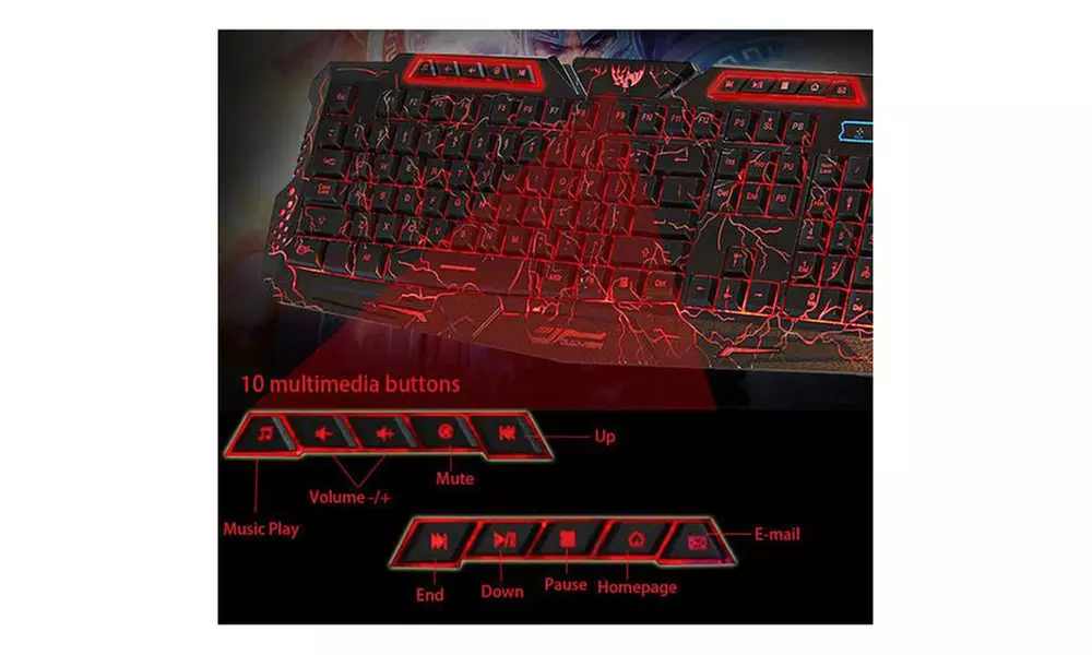 114-Key LED Backlit Wired USB Gaming Keyboard with Cracking Pattern - Second Medium