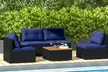 5 Piece Patio Rattan Furniture Set Acacia Wood Table Top Sofa Cushion Deck - Second Medium