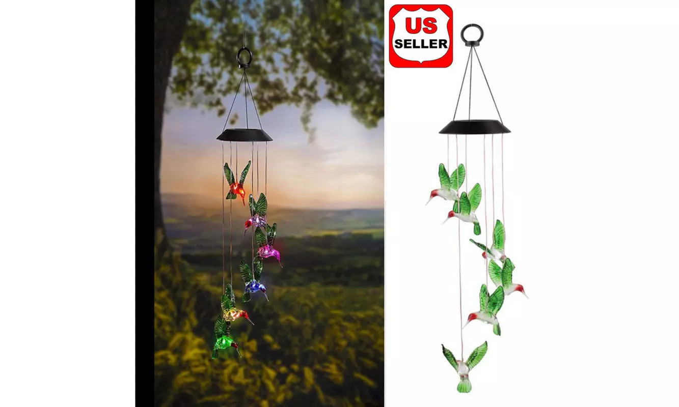 Color-Changing LED Solar Powered Hummingbird Wind Chime Lights Yard Garden Decor - Second Medium