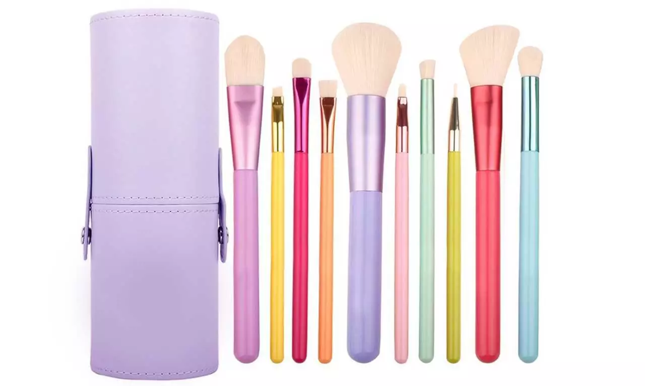 Professional Pastel Makeup Brush Set (10-Piece) and Cylinder Case - Primary Image