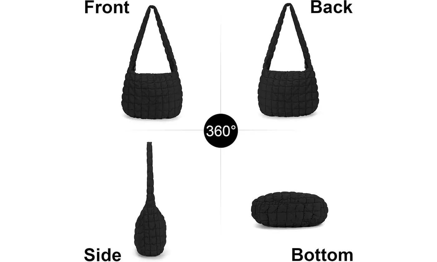 Women's Lightweight Puffy Quilted Tote Bag For Shoulder or Cross Body Wear