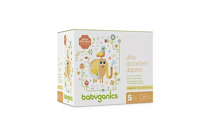  Babyganics Ultra Absorbent Diapers, Size 5, 136 Count - Second Medium