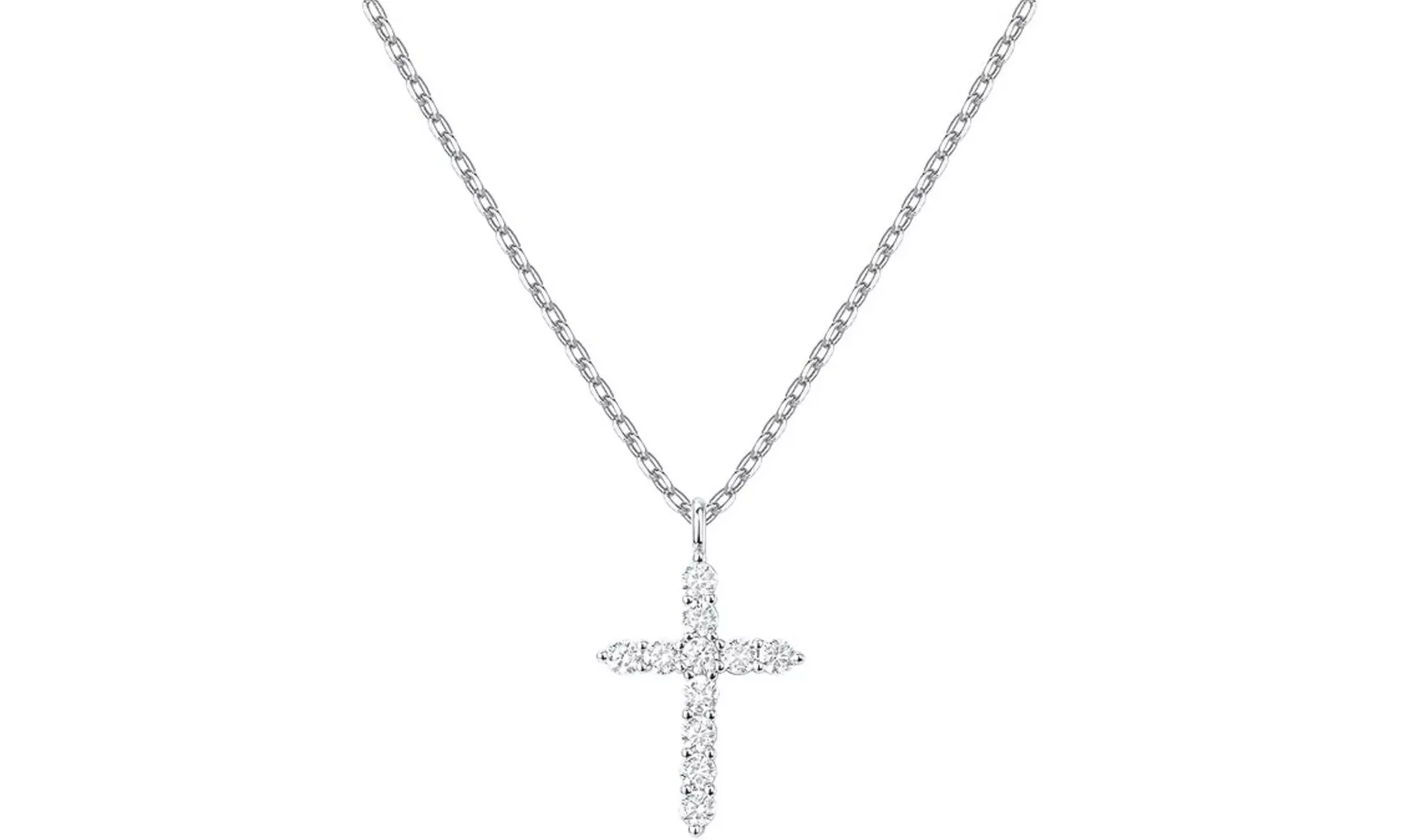925 Sterling Silver Cubic Zirconia Cross Pendant Necklace, Silver & Gold Plated