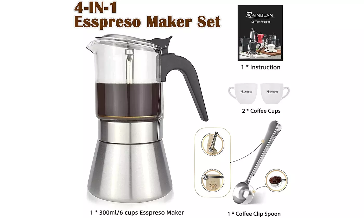 Italian Expresso Maker Moka Pot Stovetop Coffee Makers Stainless Steel 6 cup - Primary Image