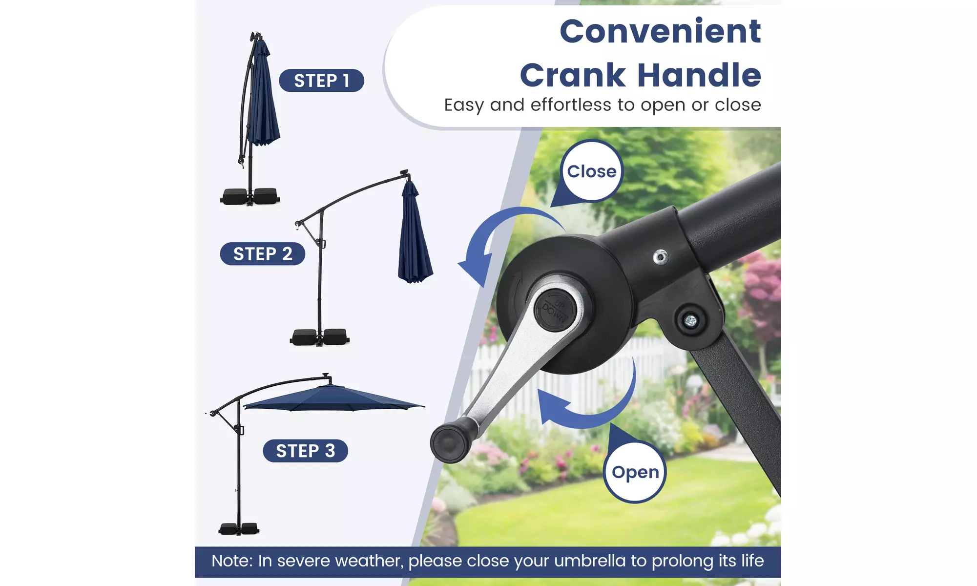 Costway 10 FT Solar Offset Hanging Umbrella with Base